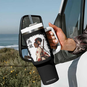 Afro African Pride Samurai Black Girl Tumbler With Handle Vintage Japanese Sumie Katana Graphic
