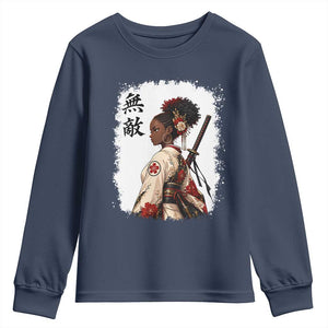 Afro African Pride Samurai Black Girl Youth Sweatshirt Vintage Japanese Sumie Katana Graphic