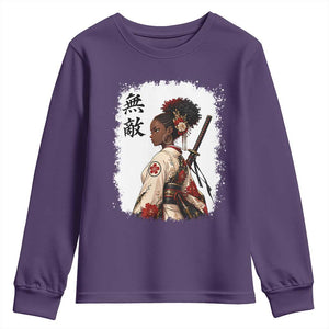 Afro African Pride Samurai Black Girl Youth Sweatshirt Vintage Japanese Sumie Katana Graphic