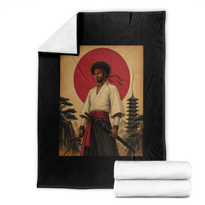 Afro American Samurai Bushido Warrior Throw Blanket Vintage Japanese Ukiyoe Graphic