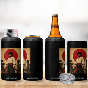 Afro American Samurai Bushido Warrior 4 in 1 Can Cooler Tumbler Vintage Japanese Ukiyoe Graphic