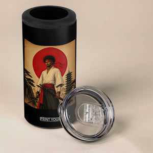 Afro American Samurai Bushido Warrior 4 in 1 Can Cooler Tumbler Vintage Japanese Ukiyoe Graphic