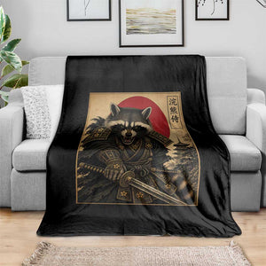 Funny Samurai Raccoon Throw Blanket Vintage Japanese Ukiyoe Warrior Graphic
