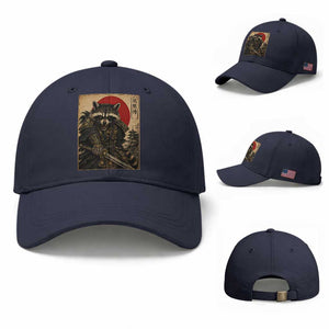 Funny Samurai Raccoon Baseball Cap Vintage Japanese Ukiyoe Warrior Graphic TS12 Baseball Cap Universal Fit Navy Print Your Wear