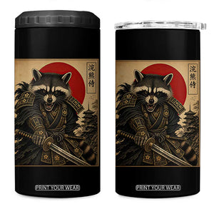 Funny Samurai Raccoon 4 in 1 Can Cooler Tumbler Vintage Japanese Ukiyoe Warrior Graphic