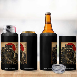 Funny Samurai Raccoon 4 in 1 Can Cooler Tumbler Vintage Japanese Ukiyoe Warrior Graphic