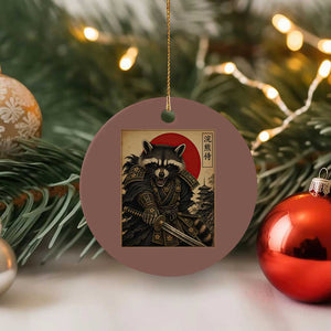 Funny Samurai Raccoon Ceramic Ornament Vintage Japanese Ukiyoe Warrior Graphic