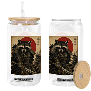 Funny Samurai Raccoon Glass Can Vintage Japanese Ukiyoe Warrior Graphic