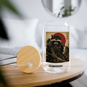Funny Samurai Raccoon Glass Can Vintage Japanese Ukiyoe Warrior Graphic