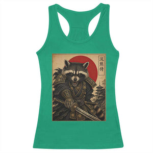 Funny Samurai Raccoon Racerback Tank Top Vintage Japanese Ukiyoe Warrior Graphic TS12 Irish Green Print Your Wear