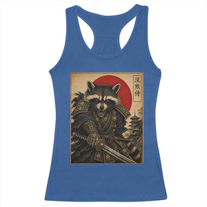 Funny Samurai Raccoon Racerback Tank Top Vintage Japanese Ukiyoe Warrior Graphic TS12 Royal Blue Print Your Wear