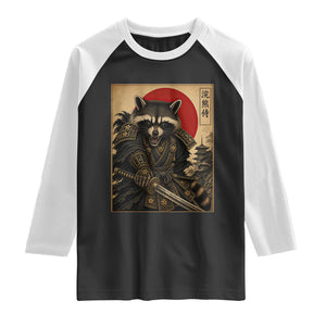Funny Samurai Raccoon Raglan Shirt Vintage Japanese Ukiyoe Warrior Graphic
