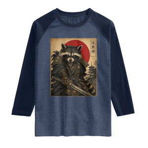 Funny Samurai Raccoon Raglan Shirt Vintage Japanese Ukiyoe Warrior Graphic