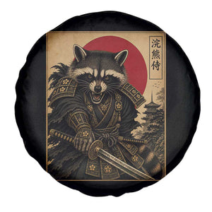 Funny Samurai Raccoon Spare Tire Cover Vintage Japanese Ukiyoe Warrior Graphic