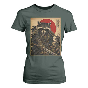 Funny Samurai Raccoon T Shirt For Women Vintage Japanese Ukiyoe Warrior Graphic
