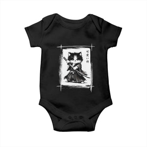 Vintage Japanese Art Samurai Cat Baby Onesie Sumie Kawaii Cat Lover Gift