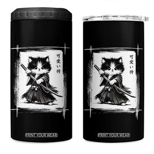 Vintage Japanese Art Samurai Cat 4 in 1 Can Cooler Tumbler Sumie Kawaii Cat Lover Gift