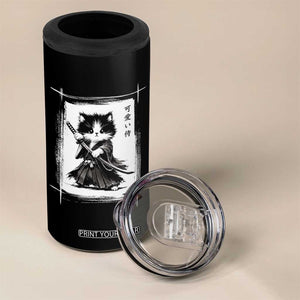 Vintage Japanese Art Samurai Cat 4 in 1 Can Cooler Tumbler Sumie Kawaii Cat Lover Gift
