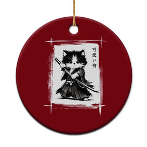 Vintage Japanese Art Samurai Cat Ceramic Ornament Sumie Kawaii Cat Lover Gift