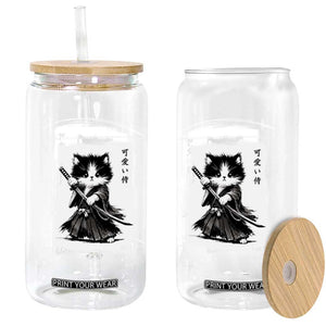 Vintage Japanese Art Samurai Cat Glass Can Sumie Kawaii Cat Lover Gift