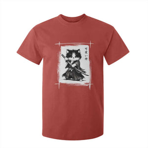 Vintage Japanese Art Samurai Cat T Shirt For Kid Sumie Kawaii Cat Lover Gift