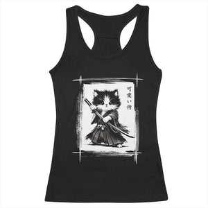 Vintage Japanese Art Samurai Cat Racerback Tank Top Sumie Kawaii Cat Lover Gift