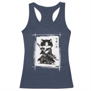 Vintage Japanese Art Samurai Cat Racerback Tank Top Sumie Kawaii Cat Lover Gift