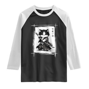 Vintage Japanese Art Samurai Cat Raglan Shirt Sumie Kawaii Cat Lover Gift