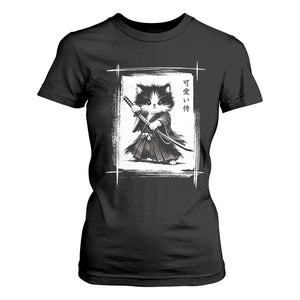 Vintage Japanese Art Samurai Cat T Shirt For Women Sumie Kawaii Cat Lover Gift