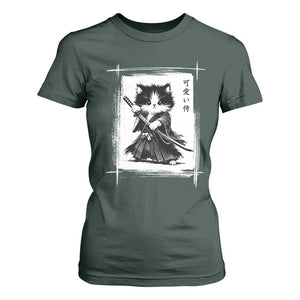Vintage Japanese Art Samurai Cat T Shirt For Women Sumie Kawaii Cat Lover Gift