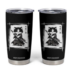 Vintage Japanese Art Samurai Cat Tumbler Cup Sumie Kawaii Cat Lover Gift