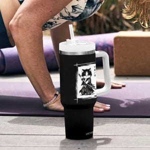 Vintage Japanese Art Samurai Cat Tumbler With Handle Sumie Kawaii Cat Lover Gift
