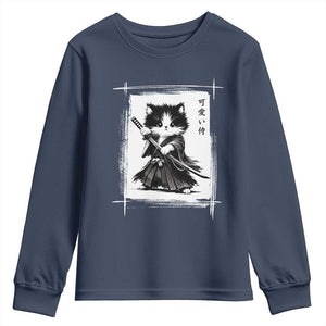 Vintage Japanese Art Samurai Cat Youth Sweatshirt Sumie Kawaii Cat Lover Gift