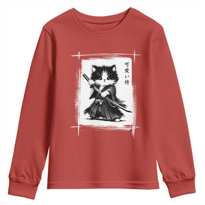 Vintage Japanese Art Samurai Cat Youth Sweatshirt Sumie Kawaii Cat Lover Gift