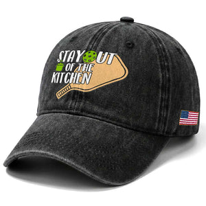 Funny Pickleball Washed Cotton Baseball Cap Stay Out Of The Kitchen TS12 Print Your Wear