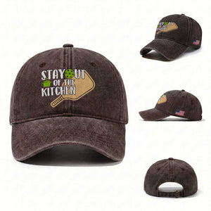 Funny Pickleball Washed Cotton Baseball Cap Stay Out Of The Kitchen TS12 Washed Cap Universal Fit Dark Brown Print Your Wear