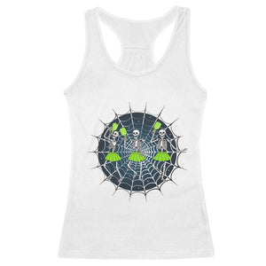 Funny Dancing Skeletons Racerback Tank Top Pickleball Halloween Gift TS12 White Print Your Wear
