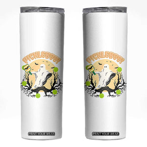 Funny Halloween Pickleball Skinny Tumbler Pickleboo Ghost Costume TS12 White Print Your Wear