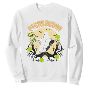 Funny Halloween Pickleball Sweatshirt Pickleboo Ghost Costume TS12 White Print Your Wear