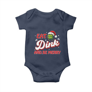 Funny Pickleball Christmas Baby Onesie Eat Dink And Be Merry TS12 Navy Print Your Wear