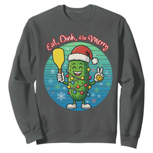 Funny Pickleball Christmas Sweatshirt Eat Dink And Be Merry Gift For Players TS12 Dark Heather Print Your Wear