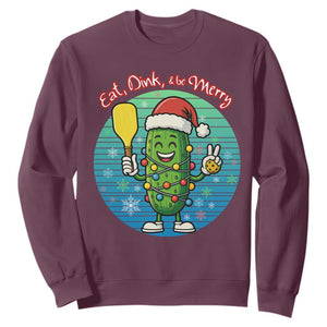 Funny Pickleball Christmas Sweatshirt Eat Dink And Be Merry Gift For Players TS12 Maroon Print Your Wear