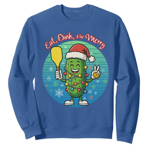 Funny Pickleball Christmas Sweatshirt Eat Dink And Be Merry Gift For Players TS12 Royal Blue Print Your Wear