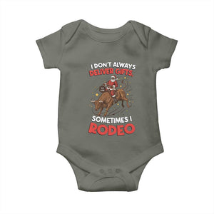 Funny Black Santa Bull Riding Christmas Baby Onesie I Do Not Deliver Gifts I Rodeo TS12 Military Green Print Your Wear