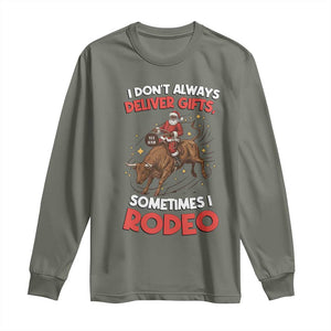 Funny Black Santa Bull Riding Christmas Long Sleeve Shirt I Do Not Deliver Gifts I Rodeo TS12 Military Green Print Your Wear