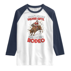 Funny Black Santa Bull Riding Christmas Raglan Shirt I Do Not Deliver Gifts I Rodeo TS12 White Navy Print Your Wear