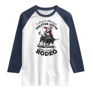Funny Black Santa Cowboy Bull Rider Christmas Raglan Shirt I Do Not Deliver Gifts I Rodeo TS12 White Navy Print Your Wear