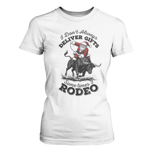 Funny Black Santa Cowboy Bull Rider Christmas T Shirt For Women I Do Not Deliver Gifts I Rodeo TS12 White Print Your Wear