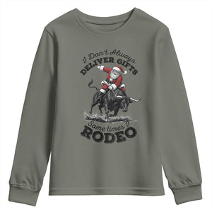 Funny Black Santa Cowboy Bull Rider Christmas Youth Sweatshirt I Do Not Deliver Gifts I Rodeo TS12 Military Green Print Your Wear