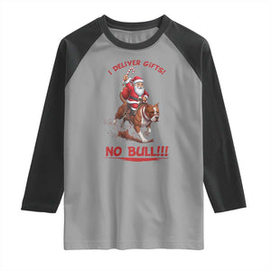 Funny Santa Pitbull Christmas Raglan Shirt I Deliver Gifts No Bull TS12 Sport Gray Black Print Your Wear